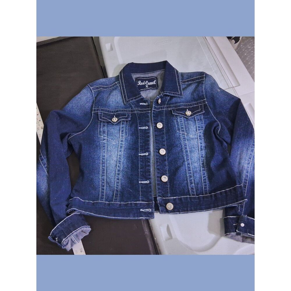 Red Camel Vanna Rhinestone Button Denim Jacket Dark Wash sz XL